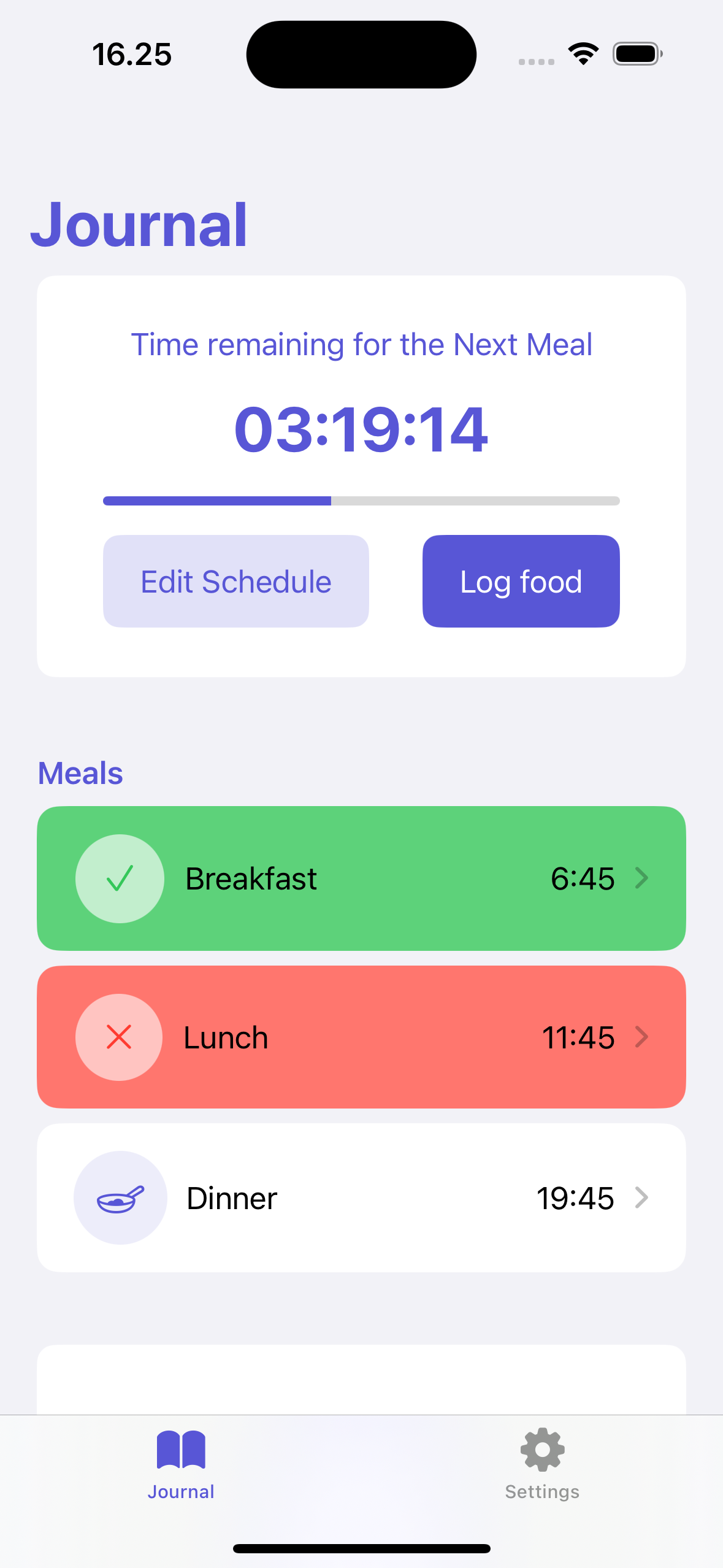Meal schedule